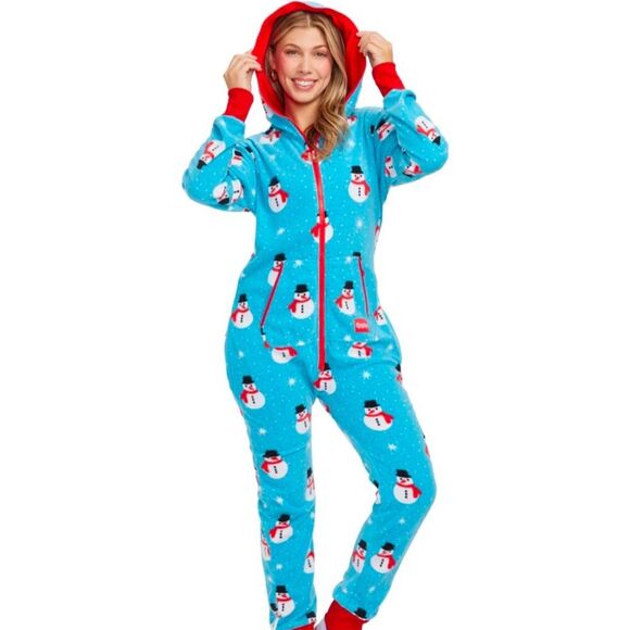 Tipsy Elves Pants - Tipsy Elves Women's Blue Snowman Christmas Jumpsuit Size M